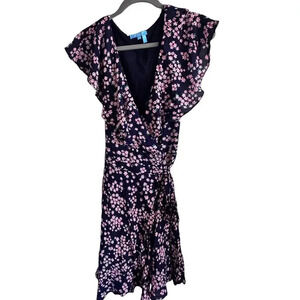 Draper James Pink Navy Floral RSVP Ruffle Floral Wrap Dress Size XL
